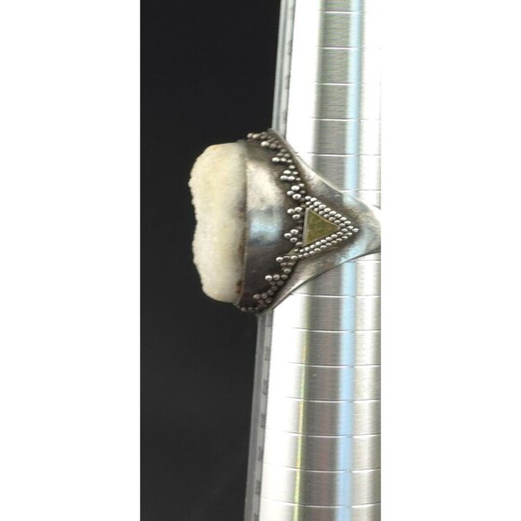 Vntg 925 Sterling Silver Statement Ring White Druzy Quartz Intricate Metalwork - Picture 10 of 13